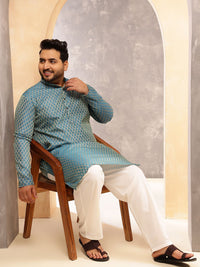 SOJANYA PLUS Men Ethnic Motifs Printed Festive Silk Straight Kurtas