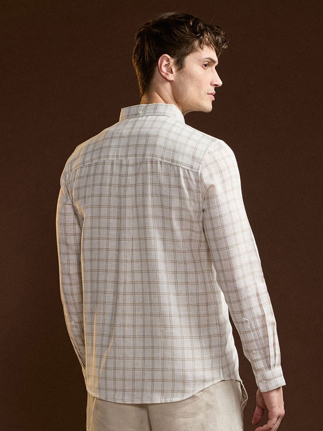 THE BEAR HOUSE Men Slim Fit Button-Down Collar Grid Tattersall Checked Cotton Casual Shirt