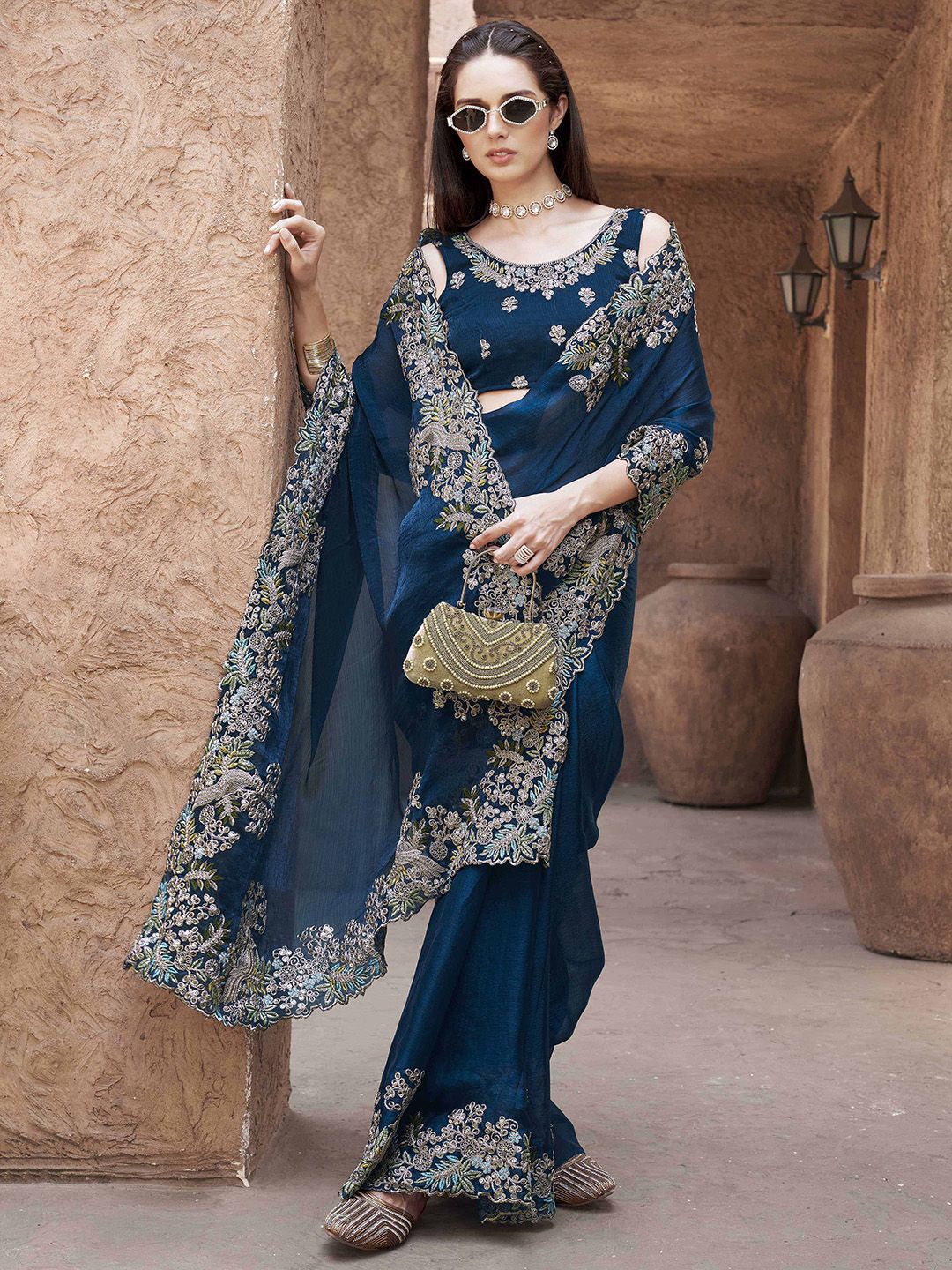 Tikhi Imli Sequinned Poly Chiffon Saree