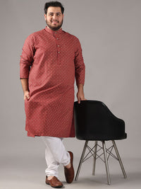 SOJANYA PLUS Plus Size Lelaki Motif Etnik Bercetak Cotton Linen Kurta Lurus Dengan Piyama