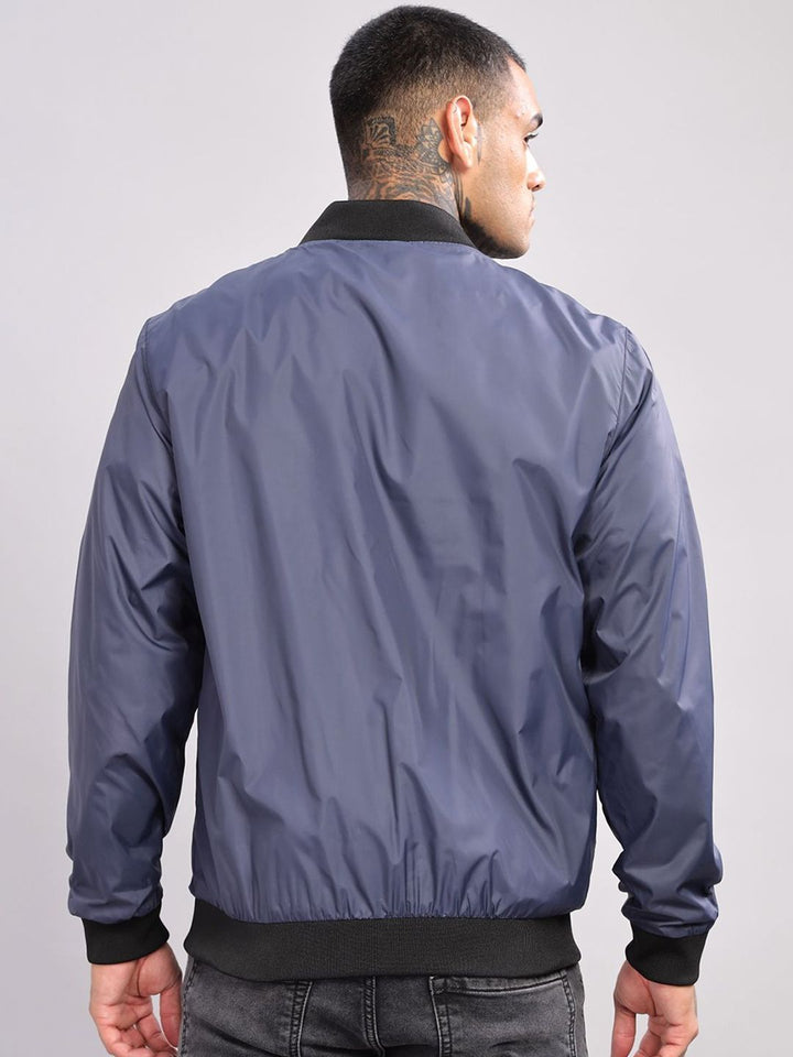 ADRO Men Stand Collar Solid Casual Bomber Jacket