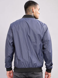 ADRO Men Stand Collar Solid Casual Bomber Jacket