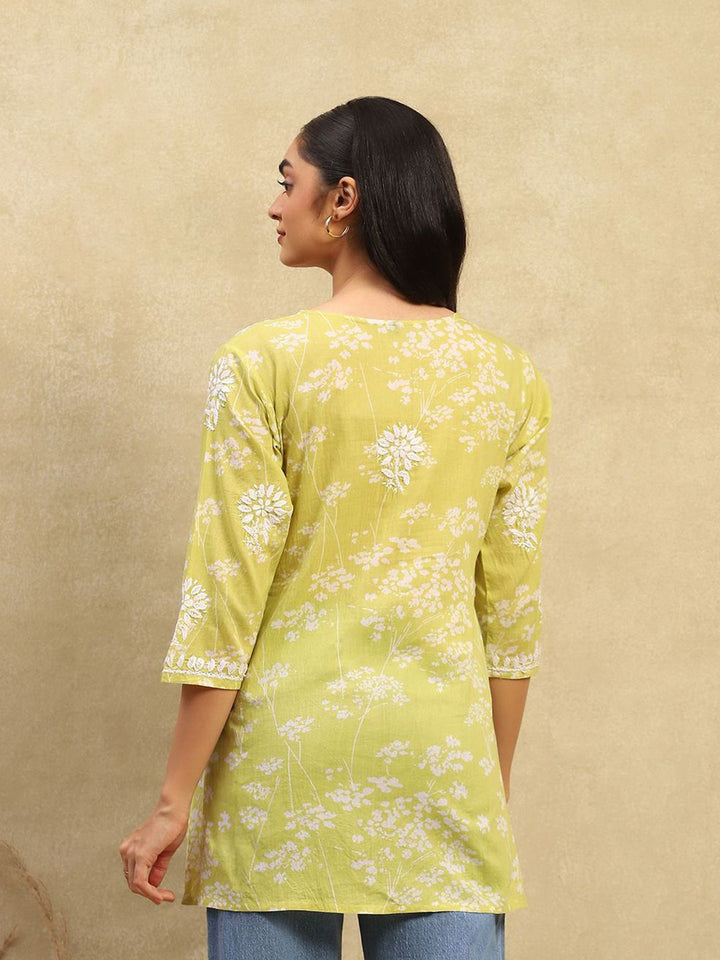 Rumah Chikankari Wanita Kapas Hijau Chikankari Sulam Kurti