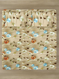 Myntra Elegant Beige Floral Printed Flat 300 TC King 7D Bedsheet with 2 Pillow Covers
