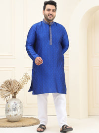 SOJANYA PLUS Woven Design Mandarin Collar Regular Straight Kurta with Pyjamas