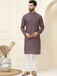 SOJANYA Floral Printed Mandarin Collar Pure Cotton Straight Kurta dengan Piyama