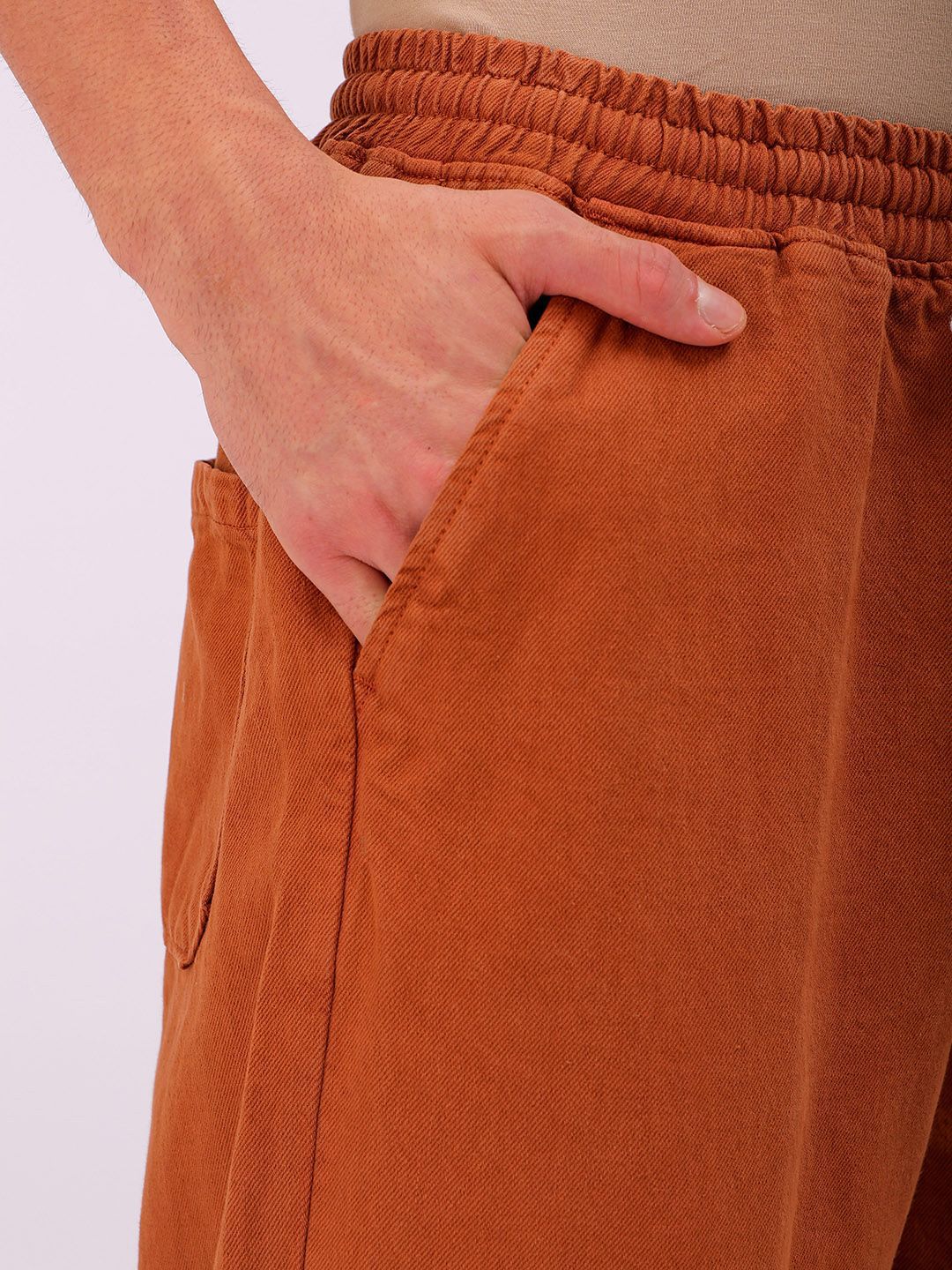The Indian Garage Co Men Baggy Fit Cotton Elasticated Waist Jeans