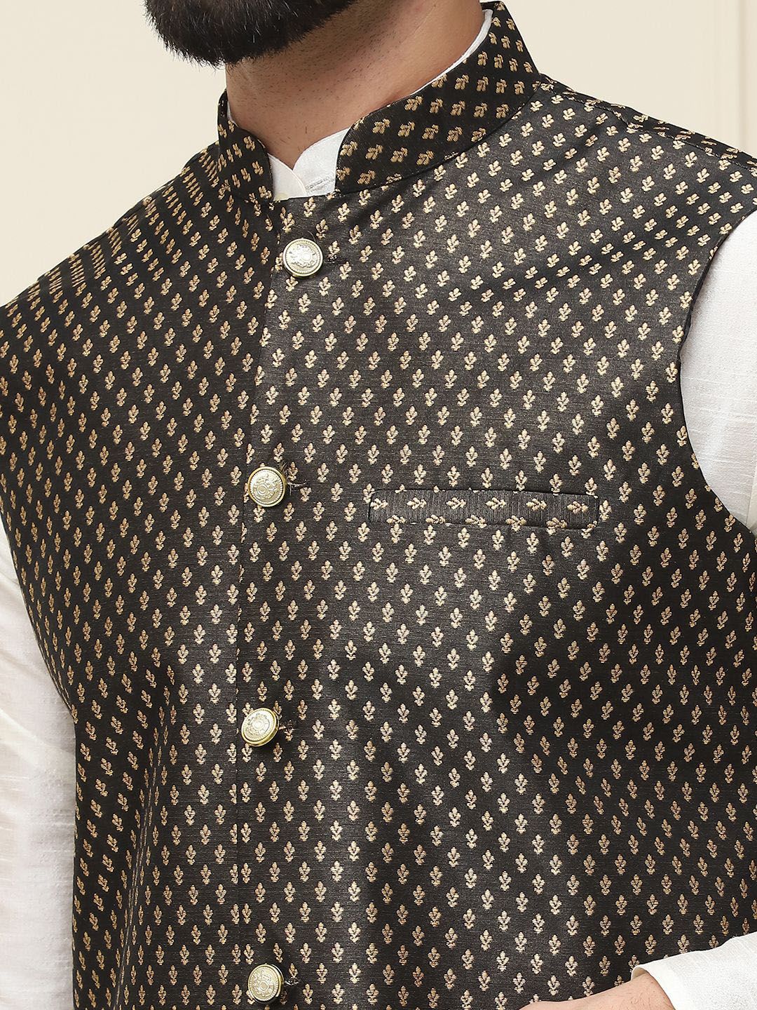 SOJANYA Mandarin Collar Silk Cotton Straight Kurta dengan jaket Churidar & Nehru