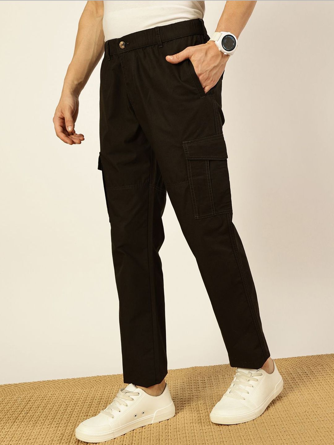 Thomas Scott Men Smart Slim Fit Easy Wash Cargos Trousers
