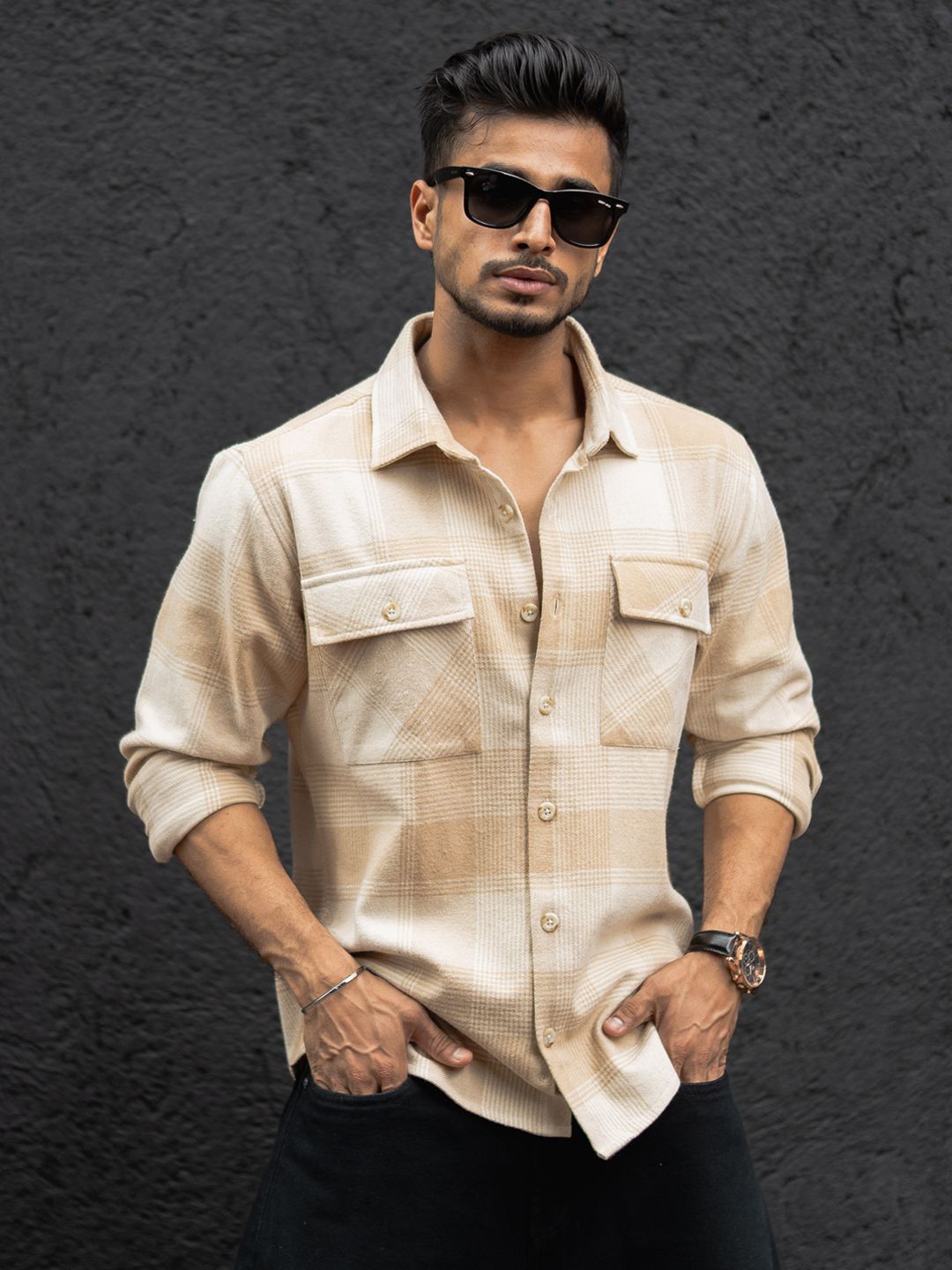 Powerlook Men Spread Collar Tartan Checked Cotton Relaxed Fit Casual Shirt