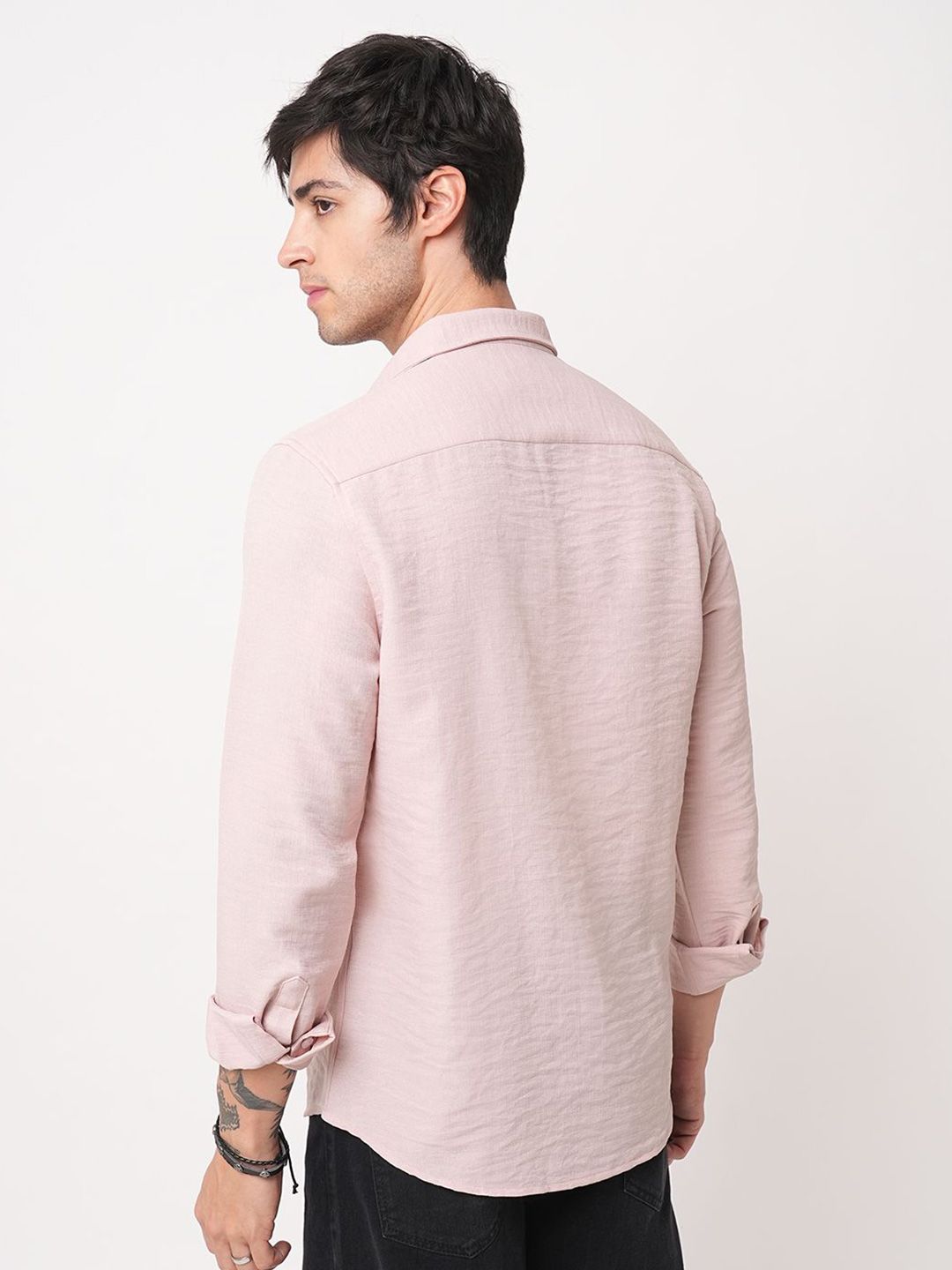 VASTRADO Men Pastel Peach Slub Textured Shirt