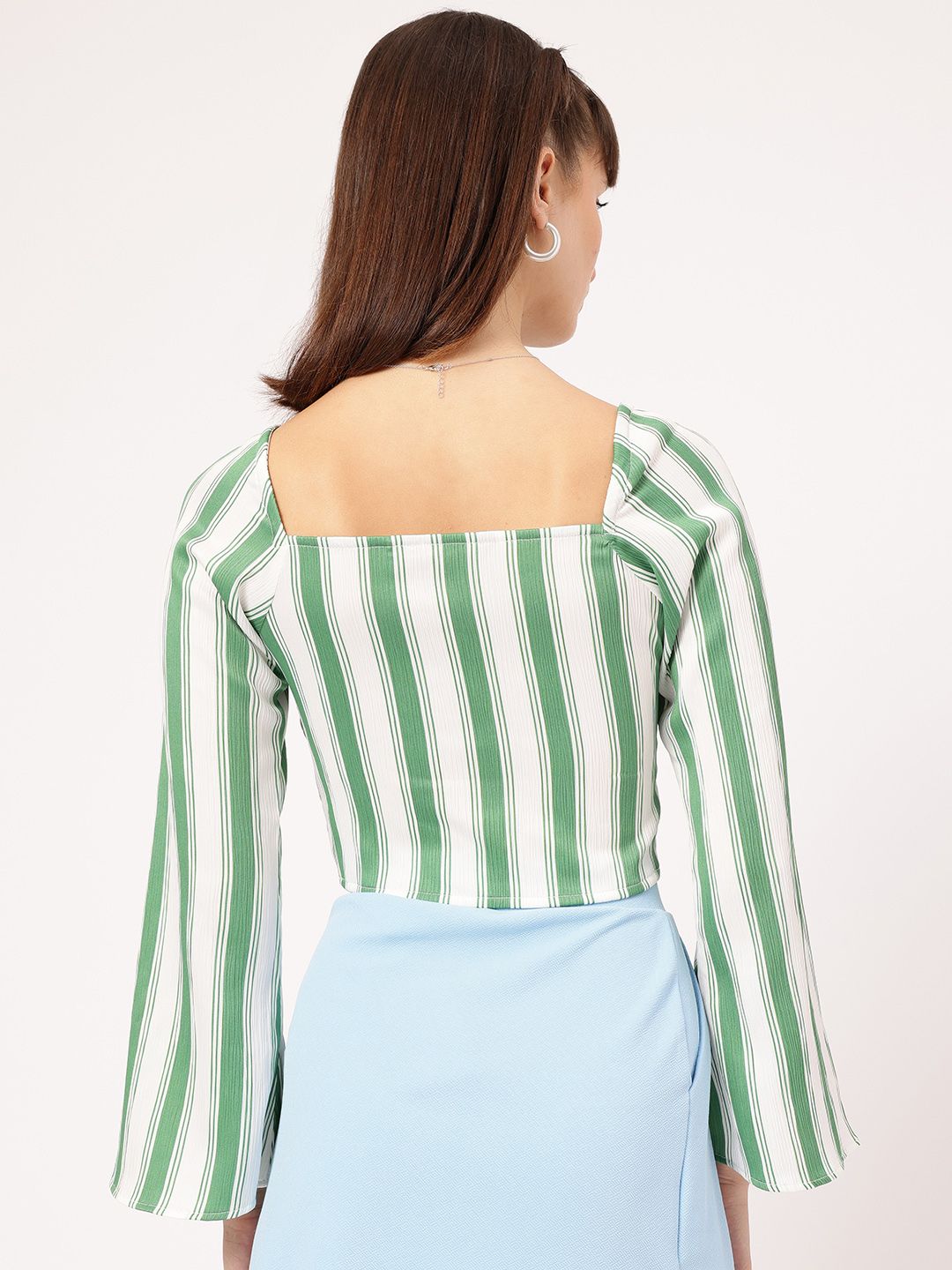 DressBerry Striped Tie-Up Empire Crop Top