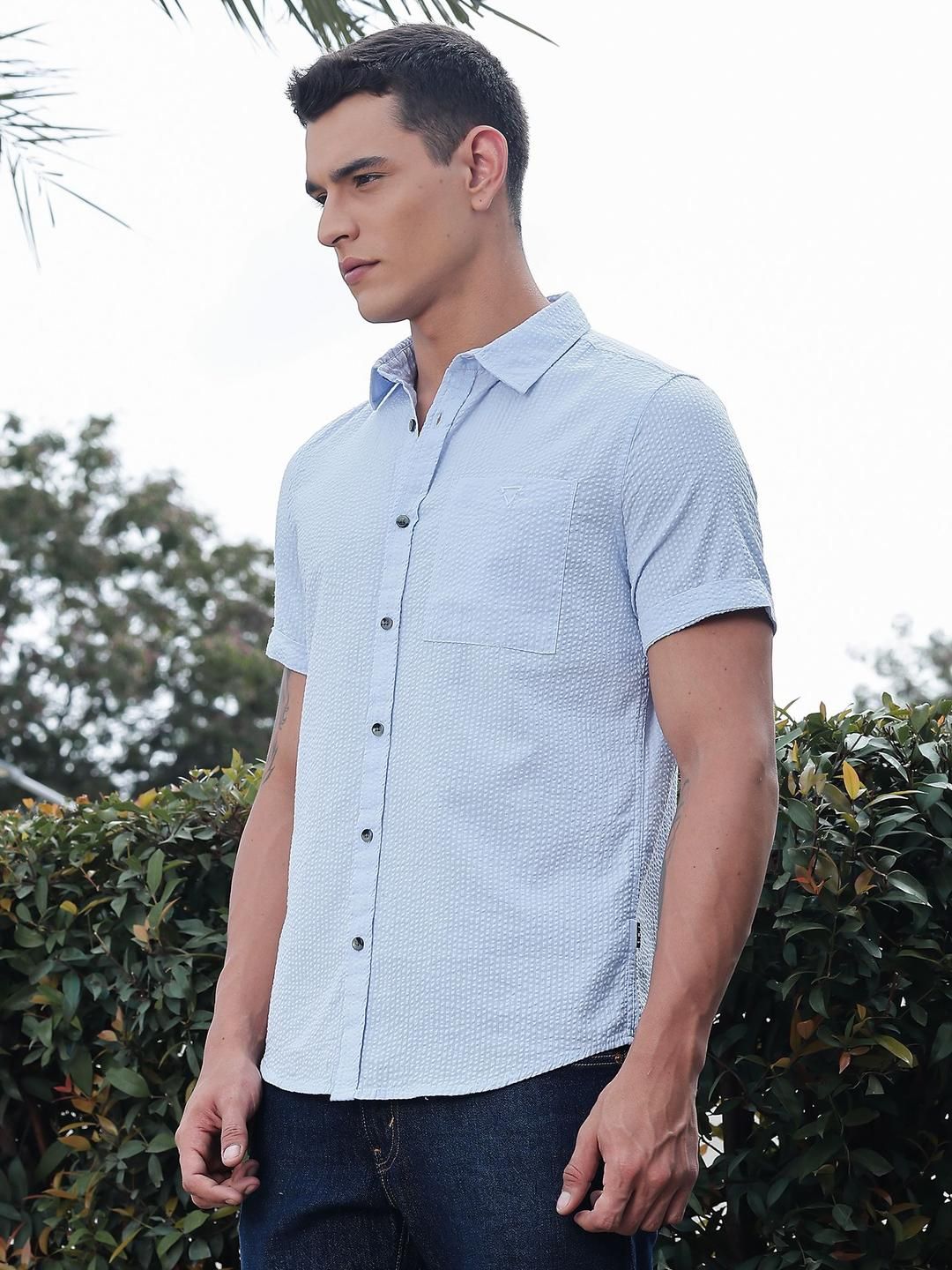 Thomas Scott Men Classic Slim Fit Seersucker Casual Shirt