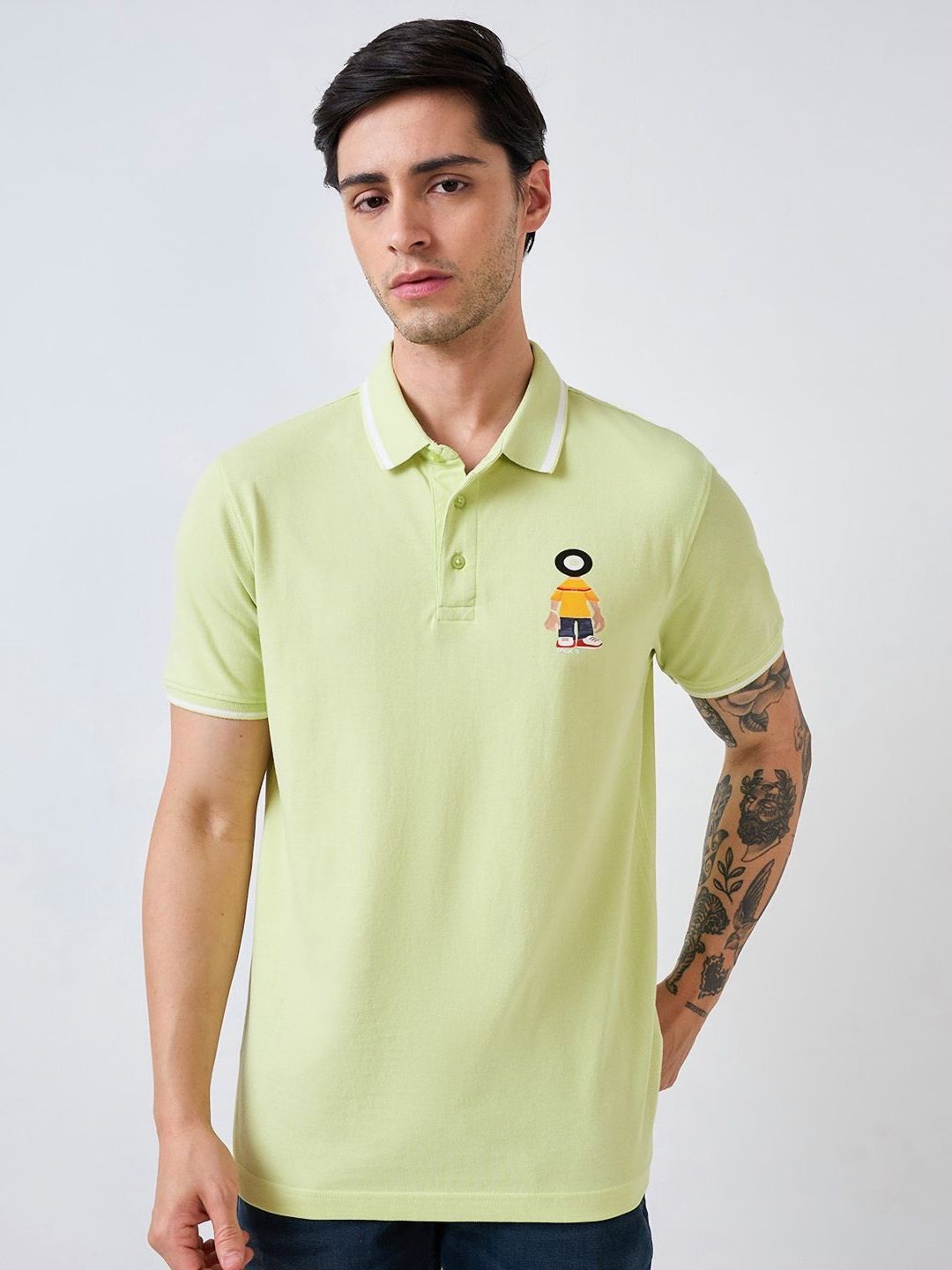 SPYKAR Men Graphic Printed Polo Collar Cotton Slim Fit T-shirt