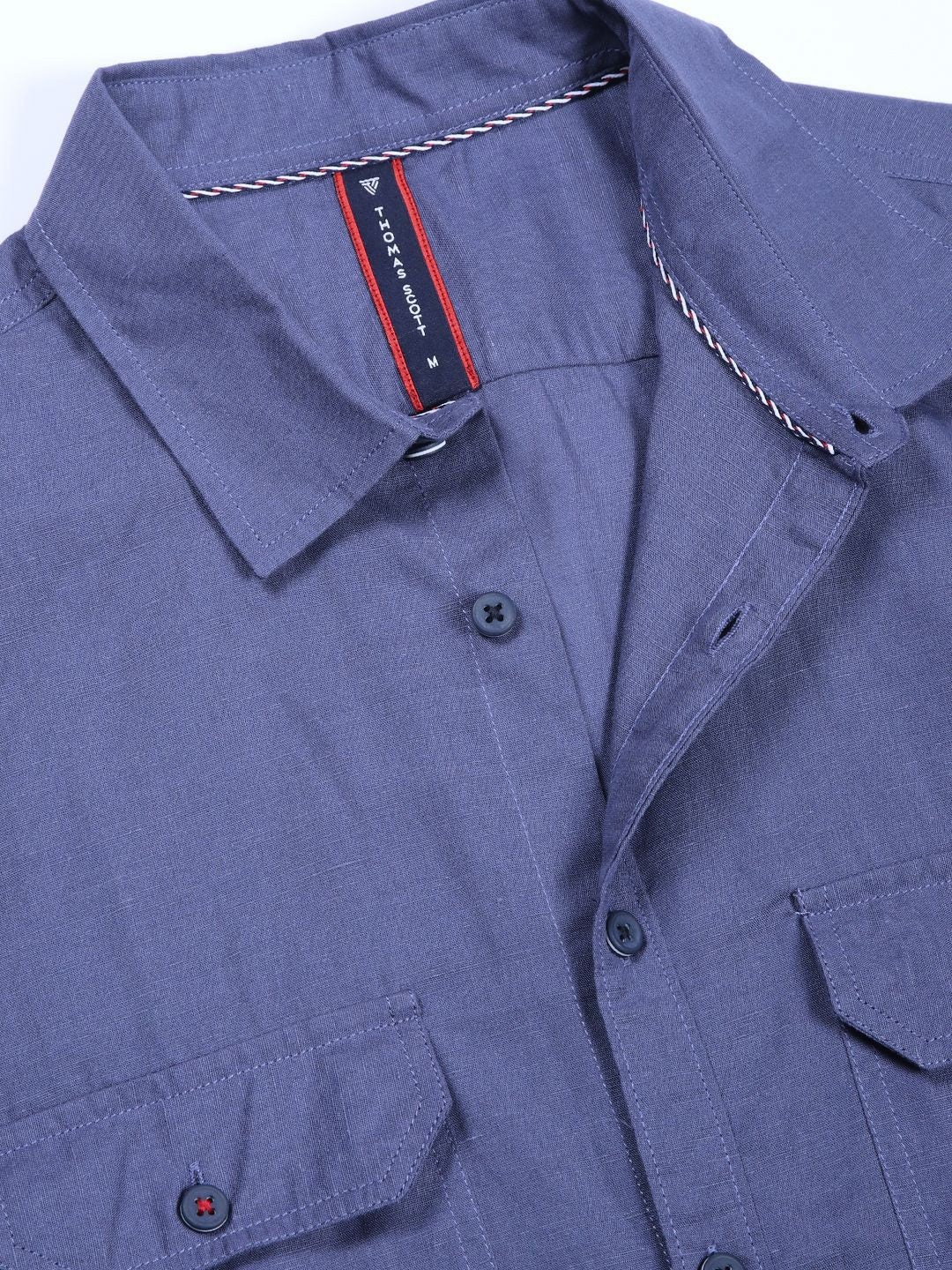 Thomas Scott Men Classic Slim Fit Spread Collar Solid Linen Casual Shirt