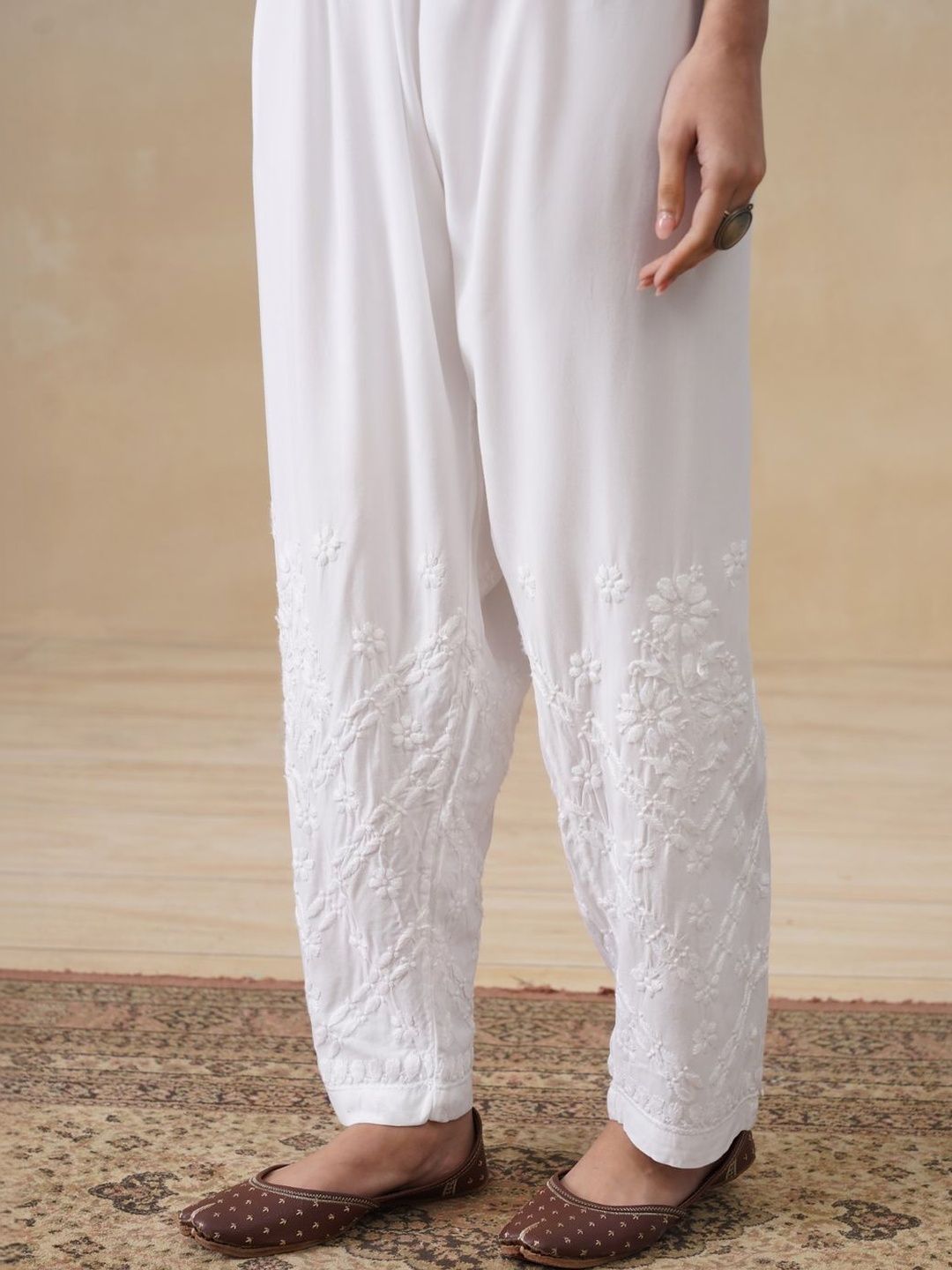 House of Chikankari Women Embroidered Relaxed Trousers