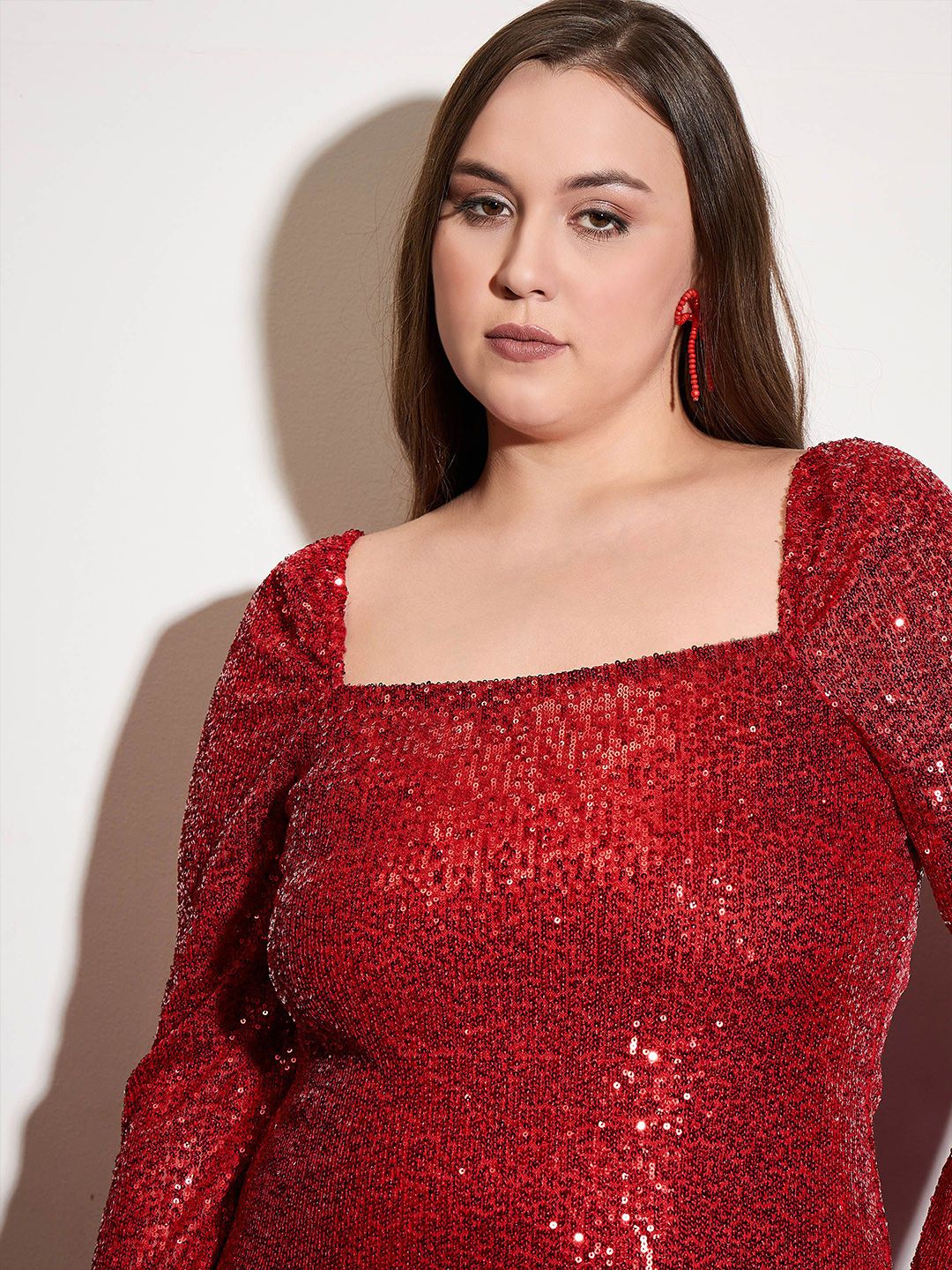 SASSAFRAS Curve Women Plus Size Embellished Bodycon Midi Dress