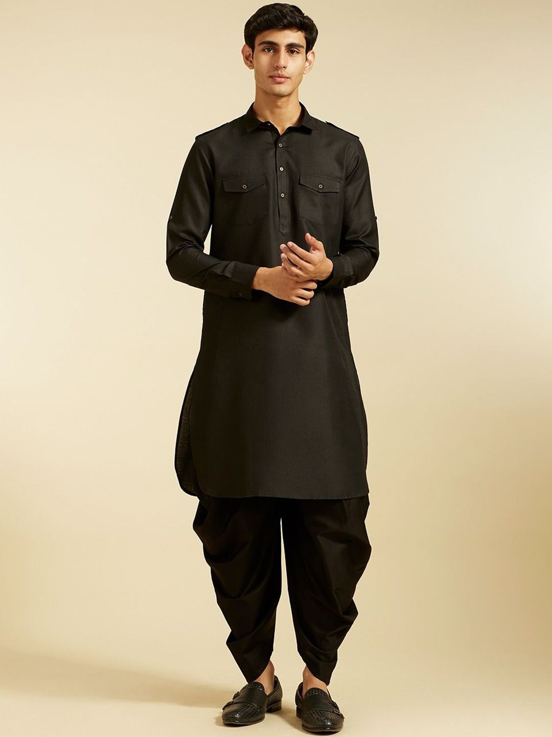 Diwas by Manyavar Shirt Collar Cuffed Sleeves Pathani Kurta