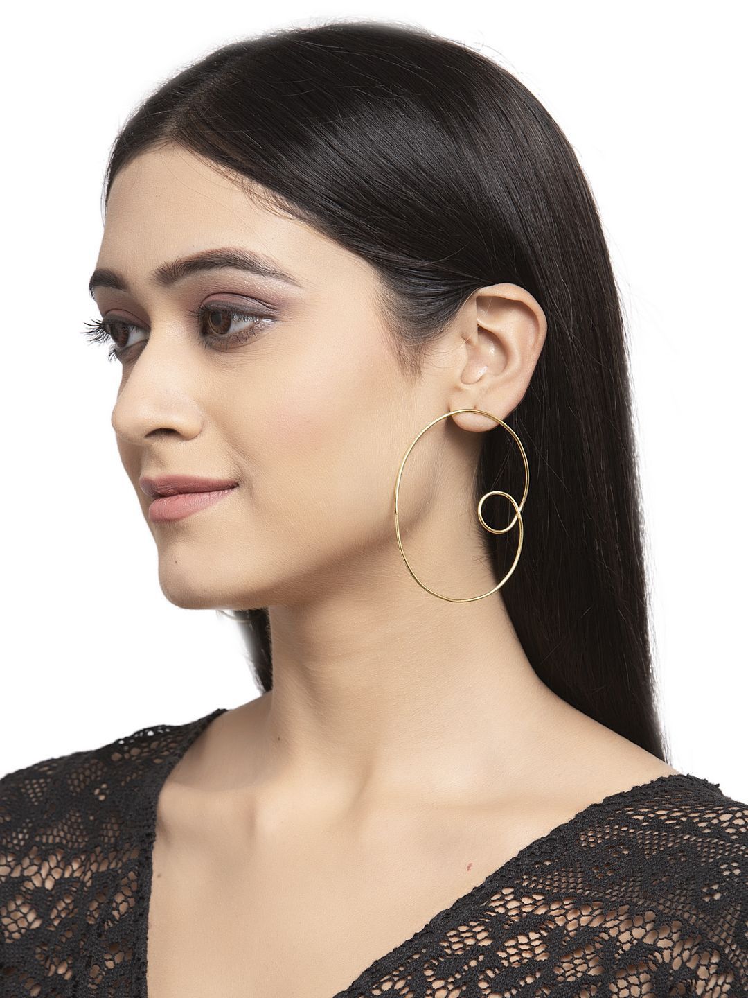 Anouk Gold Plated Cubic Zirconia Studded Contemporary Drop Earrings