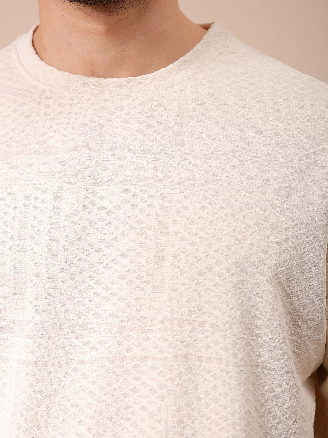 The Indian Garage Co Men Self Design Round Neck Oversized T-shirt