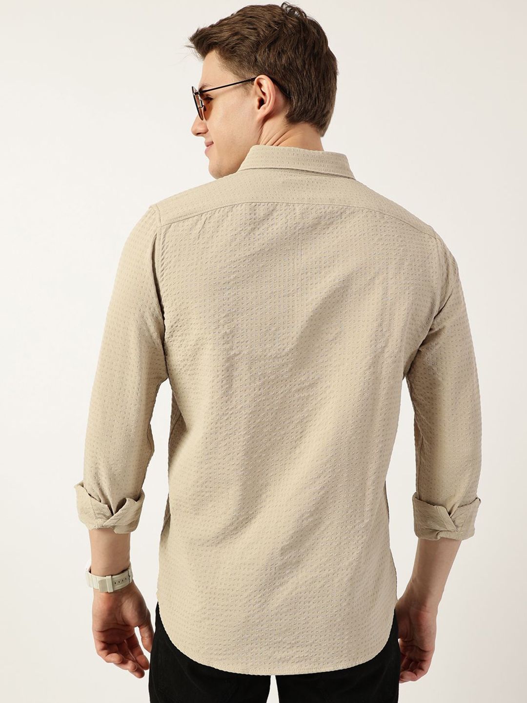 Thomas Scott Men Smart Button-Down Collar Textured Solid Slim Fit Casual Shirt