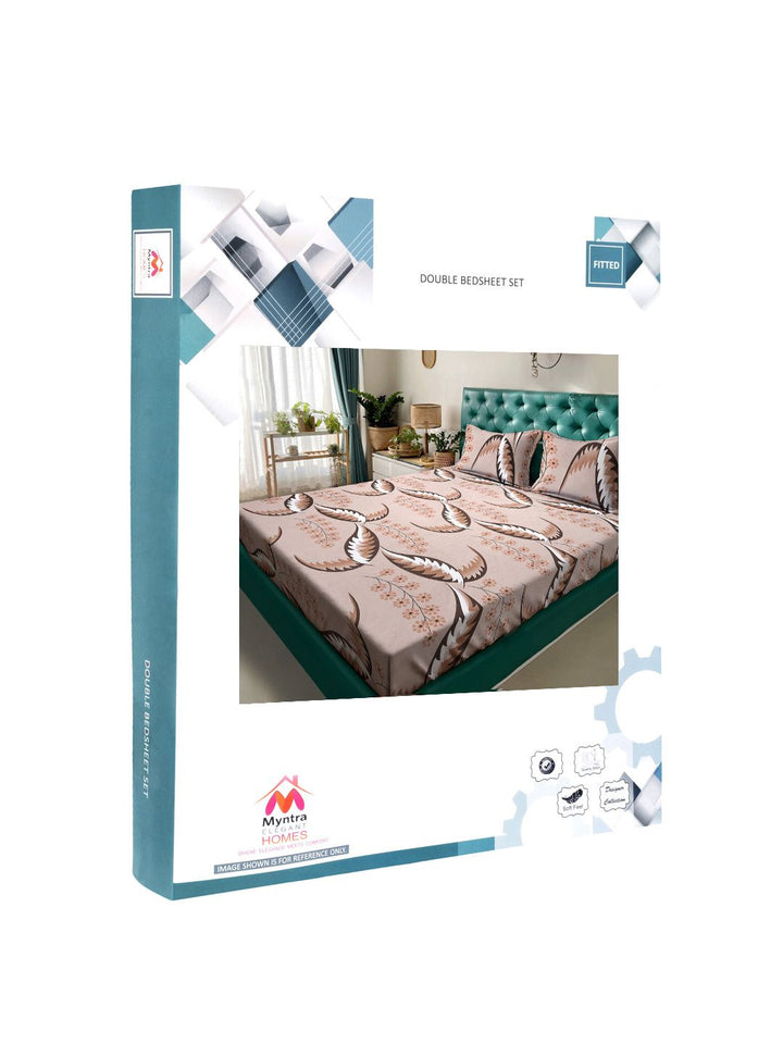 Myntra Elegant Homes Book Fold Brown Printed 300 TC Fitted King Bedsheet Set 2.5m x 2.25m