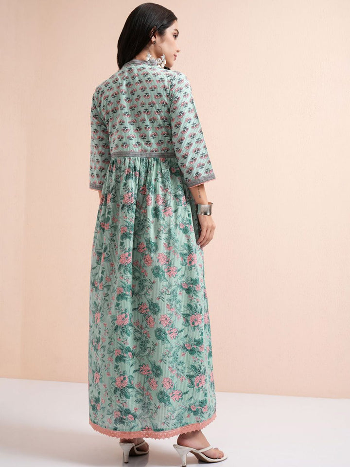 Vishudh Floral Printed A-Line Maxi Cotton Dress