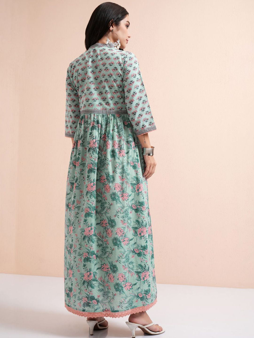 Vishudh Floral Printed A-Line Maxi Cotton Dress
