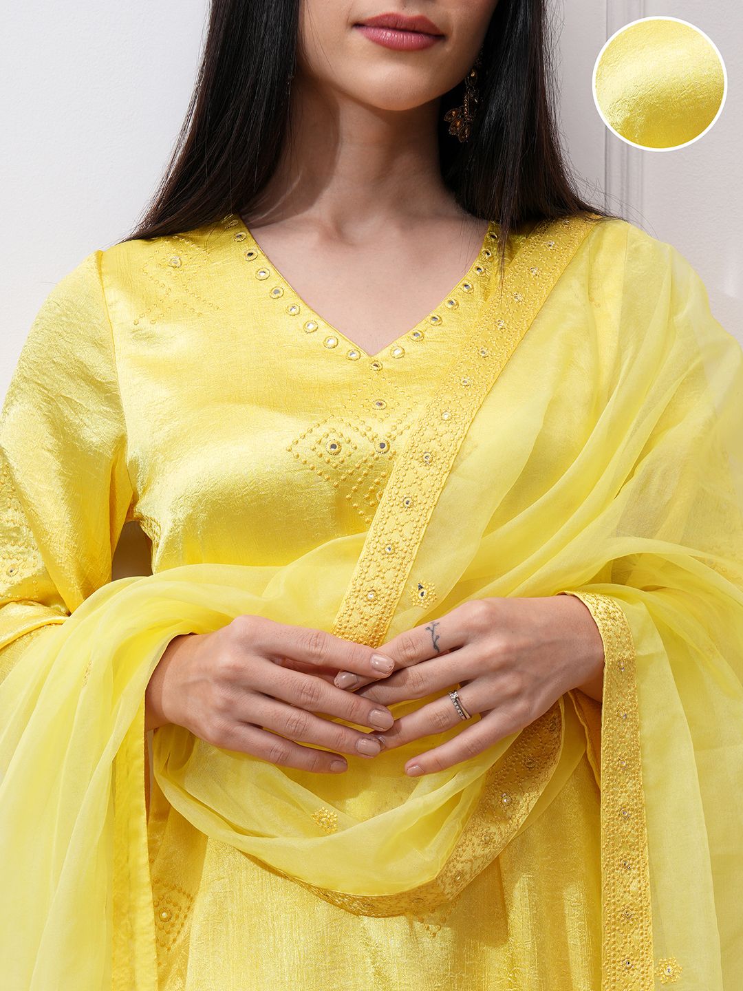 Vishudh Women Ethnic Motifs Embroidered Regular Kurta with Trousers & With Dupatta