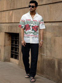 Powerlook Men Relaxed Fit Typography Printed Cuban Collar Cotton Casual Shirt