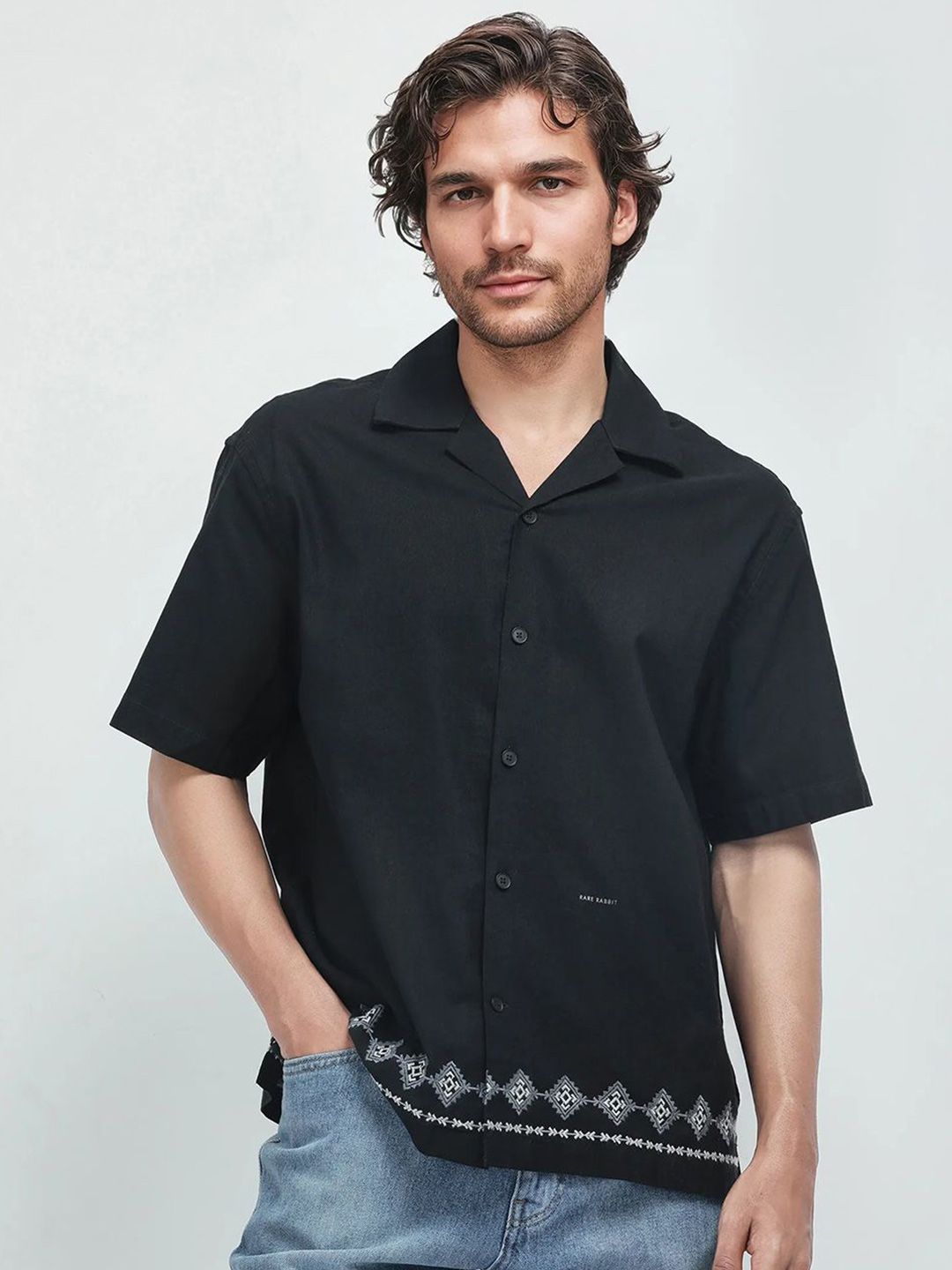 RARE RABBIT Trik Primary Men Black Shirt