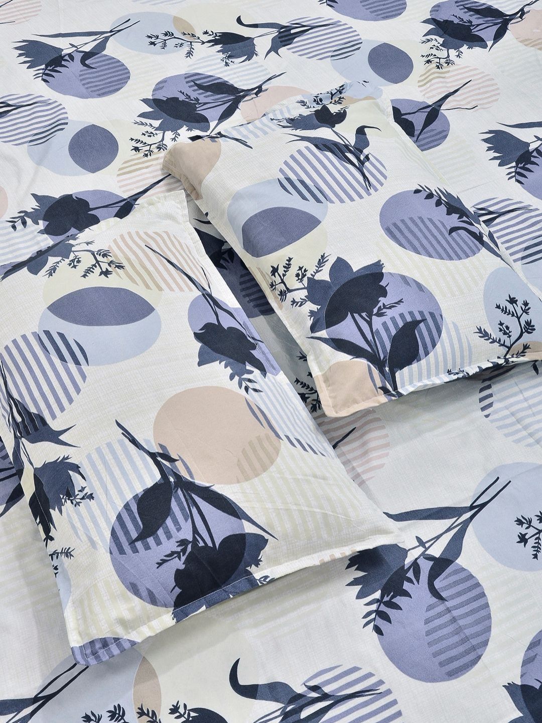 Aura White & Grey 300 TC Floral Fitted Double King Set Cadar 2.50 m x 2.25 m