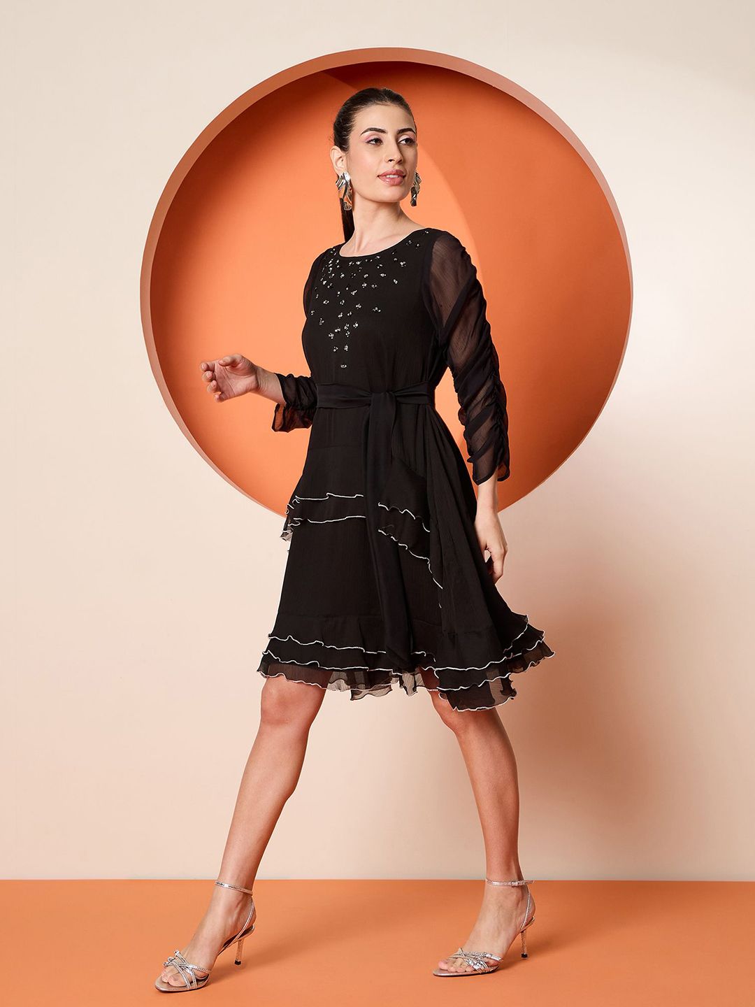 Antheaa Embellished Chiffon A-Line Dress