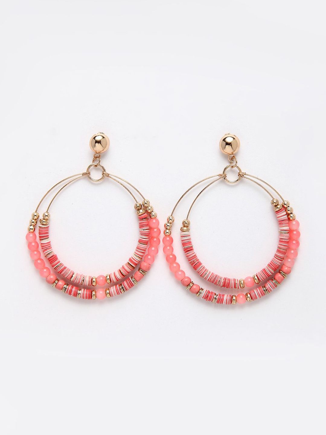 DressBerry X fwd Gold-Toned Circular Contemporary Beaded Drop Earrings