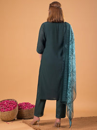 Mamicha Women Woven Design Embroidered Cotton Kurta with Trousers & Dupatta