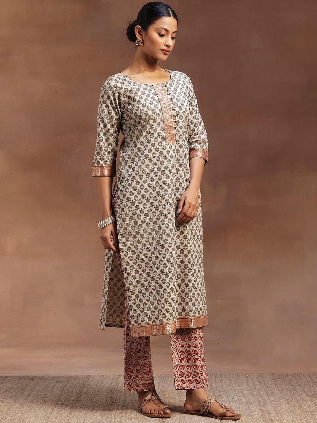 Libas Floral Printed Pure Cotton staight Kurta with Trousers & Dupatta