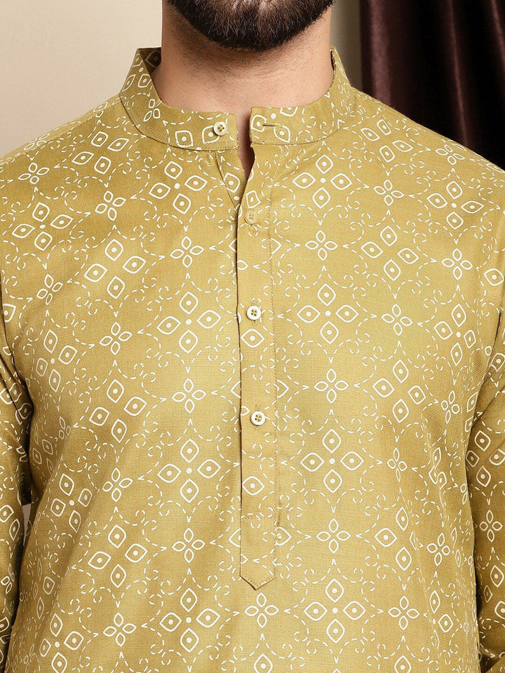Anouk Olive Green & White Ethnic Motifs Printed Kurta With Churidar