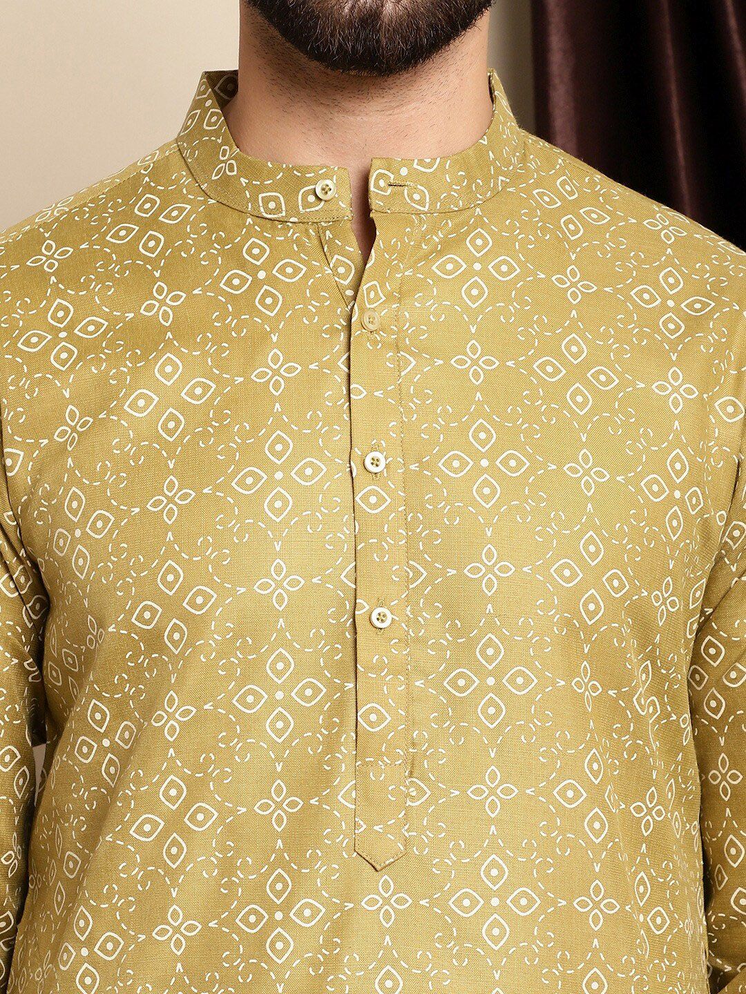Anouk Olive Green & White Ethnic Motifs Printed Kurta With Churidar