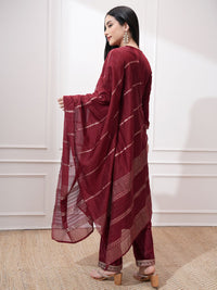 Vishudh Women Ethnic Motifs Embroidered Regular Kurta with Trousers & With Dupatta