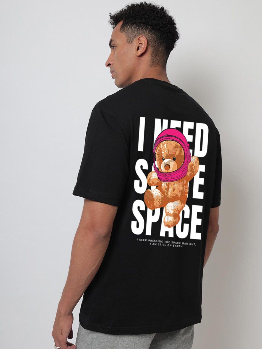 Bewakoof Men Black Printed Oversized T-shirt