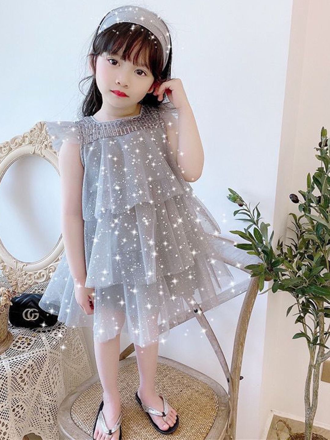 YK Girls Embellished  Fit & Flare Dress