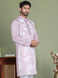 Jompers Floral Embroidered Mandarin Collar Chikankari Kurta