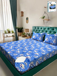 Myntra Elegant Homes Biru Kapas Perbualan 400 TC Dilengkapi Cadar King Halus dengan 2 Sarung Bantal-98 x 89 inci