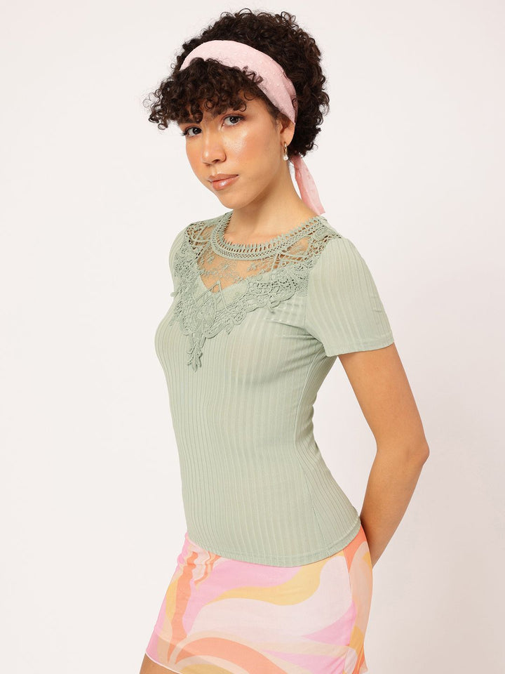 DressBerry Dazzling Diva Ribbed Lacey Top