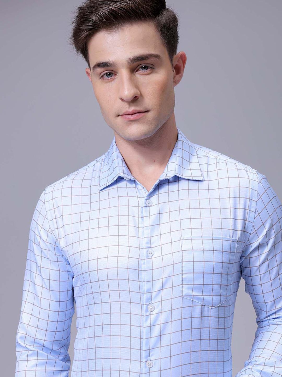 The Indian Garage Co. X Luxe Men Slim Fit Cutaway Collar Grid Tattersall Checked Formal Shirt