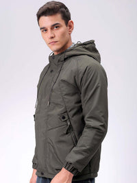 The Indian Garage Co Men Hooded Solid Puffer Utility Jacket