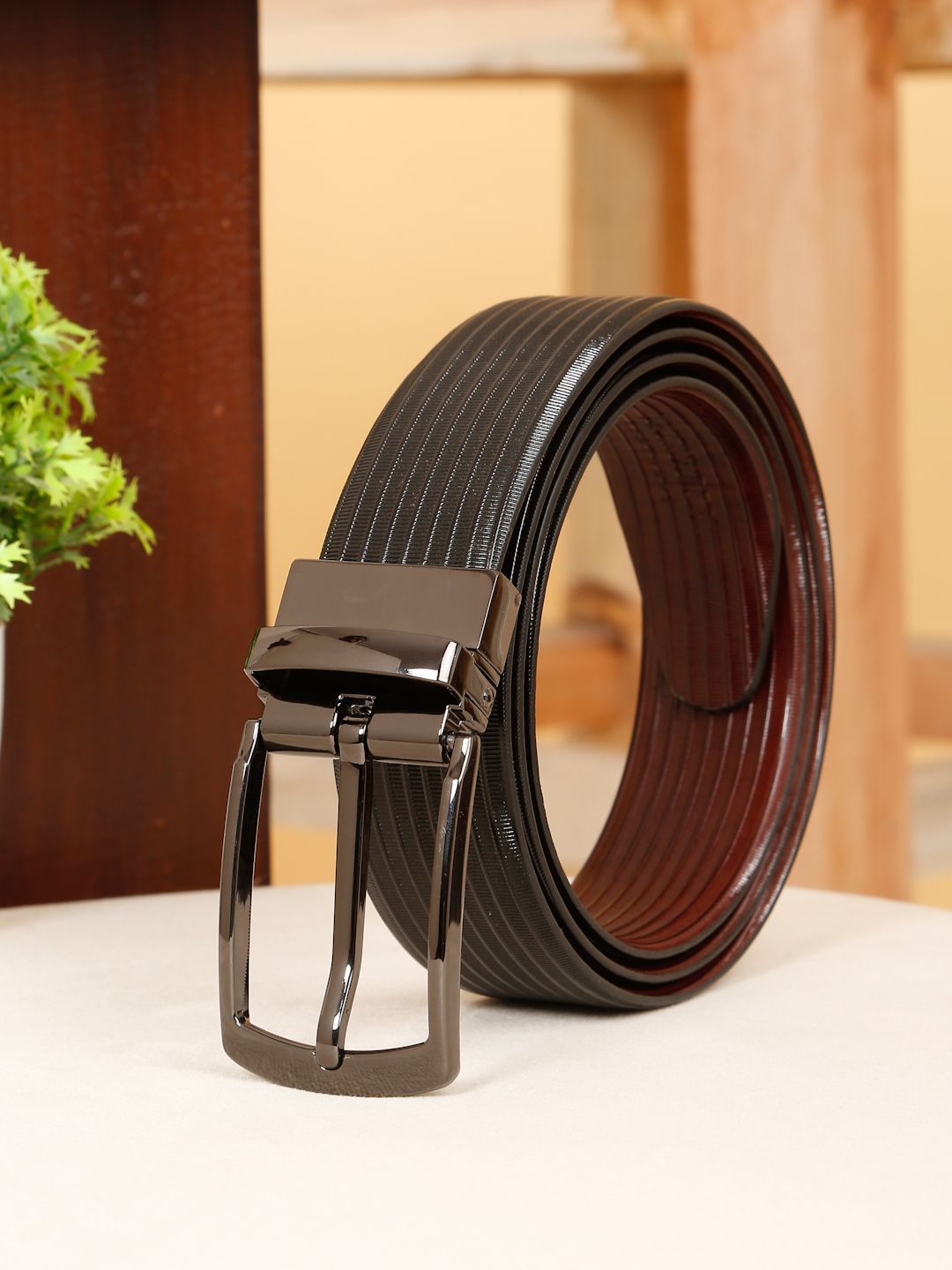 Teakwood Leathers Men Textured Leather Reversible Formal Belt