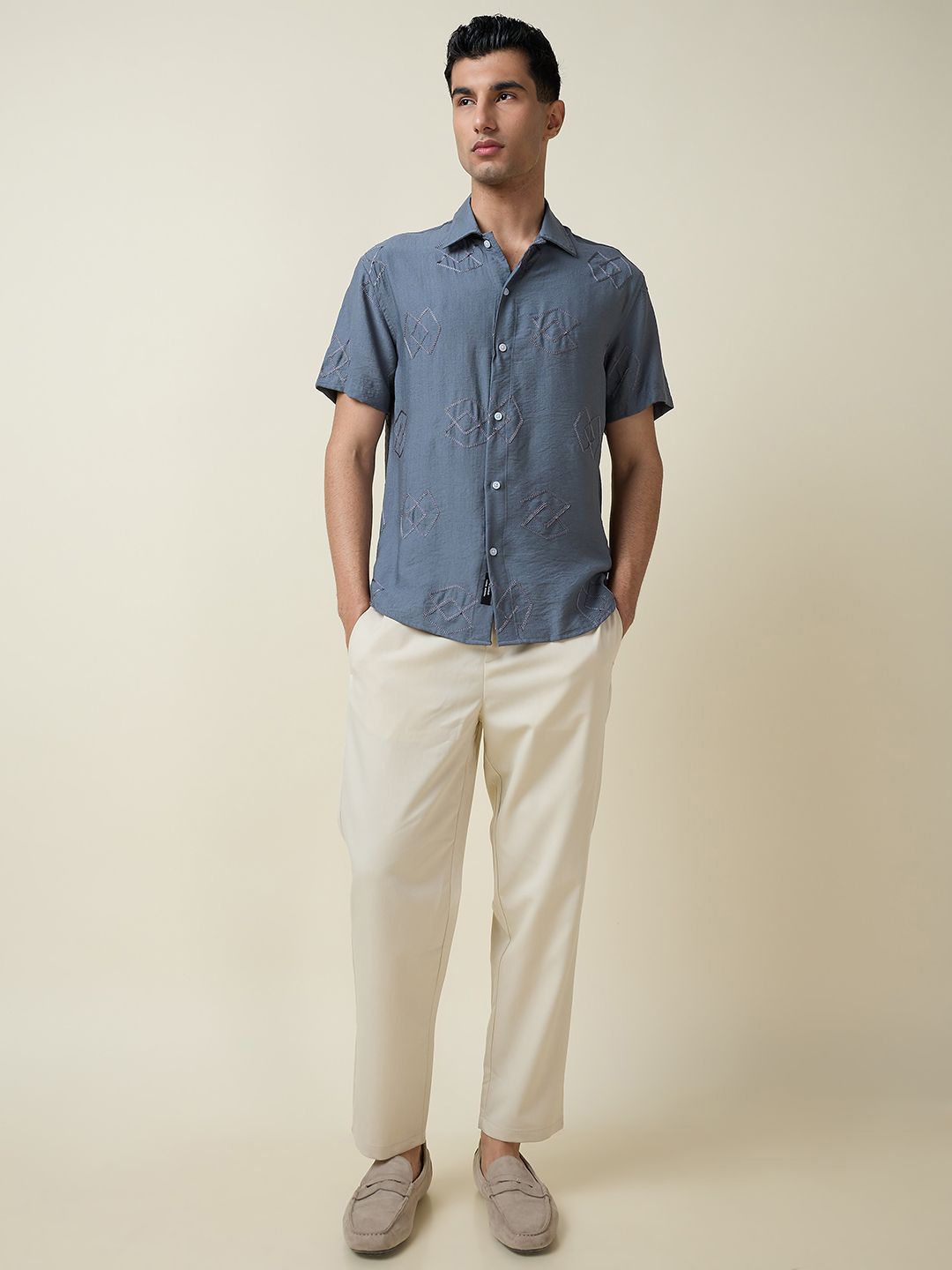 Thomas Scott Men Embroidered Regular Fit Casual Shirt