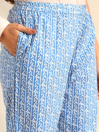 Mamicha Women Ethnic Motifs Printed Regular Thread Work Pure Cotton Kurta with Trousers & With Dupatta