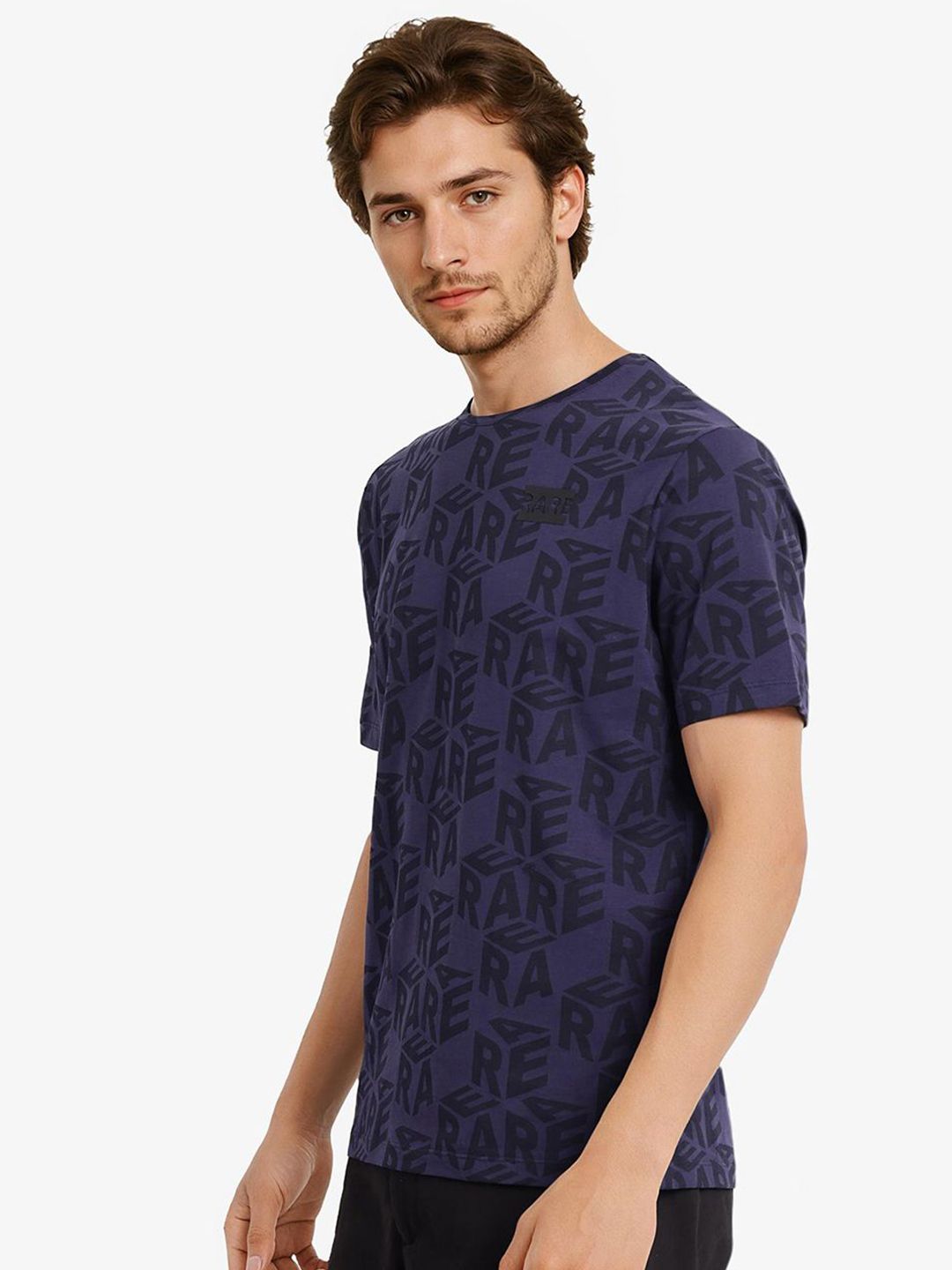 RARE RABBIT Men Typography Printed Round Neck Cotton T-shirt